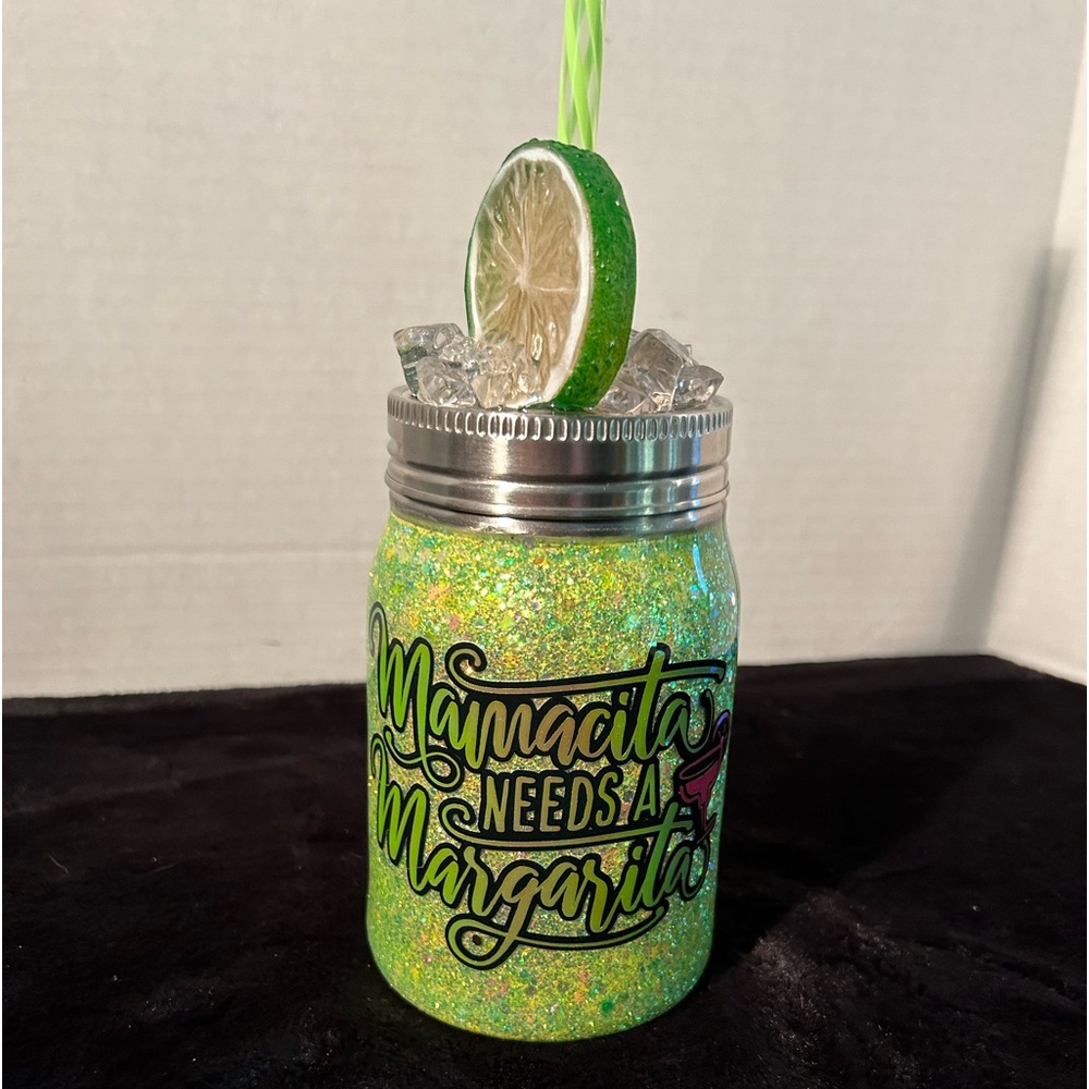 NWOT Hogg 16oz Mason Jar Tumbler. 3D Ice & Lime Lid. Mamacita needs a Margarita